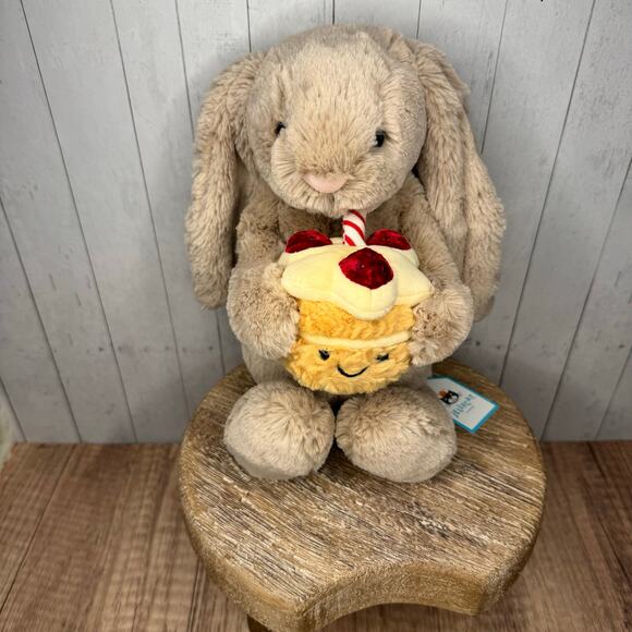 Jellycat Bashful Bunny Birthday Jellycat Beige Bunny Birthday NEW FAST SHIP - Picture 1 of 9